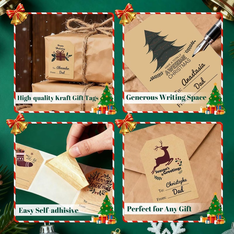 Trazzo Christmas Gift Tags Self-Adhesive Stickers-Christmas Name Tags-Christmas Decorations for Gifts Festival Label Wrapping Holiday Santa to from Gift Tag Stickers for Presents 200 Pcs & 2 x 3 Inch - Image 4